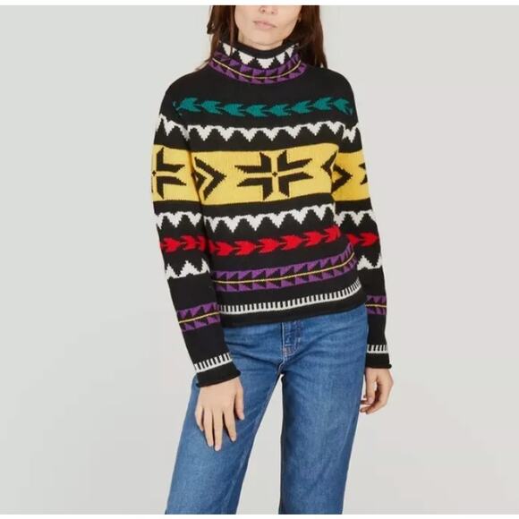 Polo Ralph Lauren Geo-Motif Rolled-Edge Turtleneck Sweater Women Large nordic - Picture 1 of 12